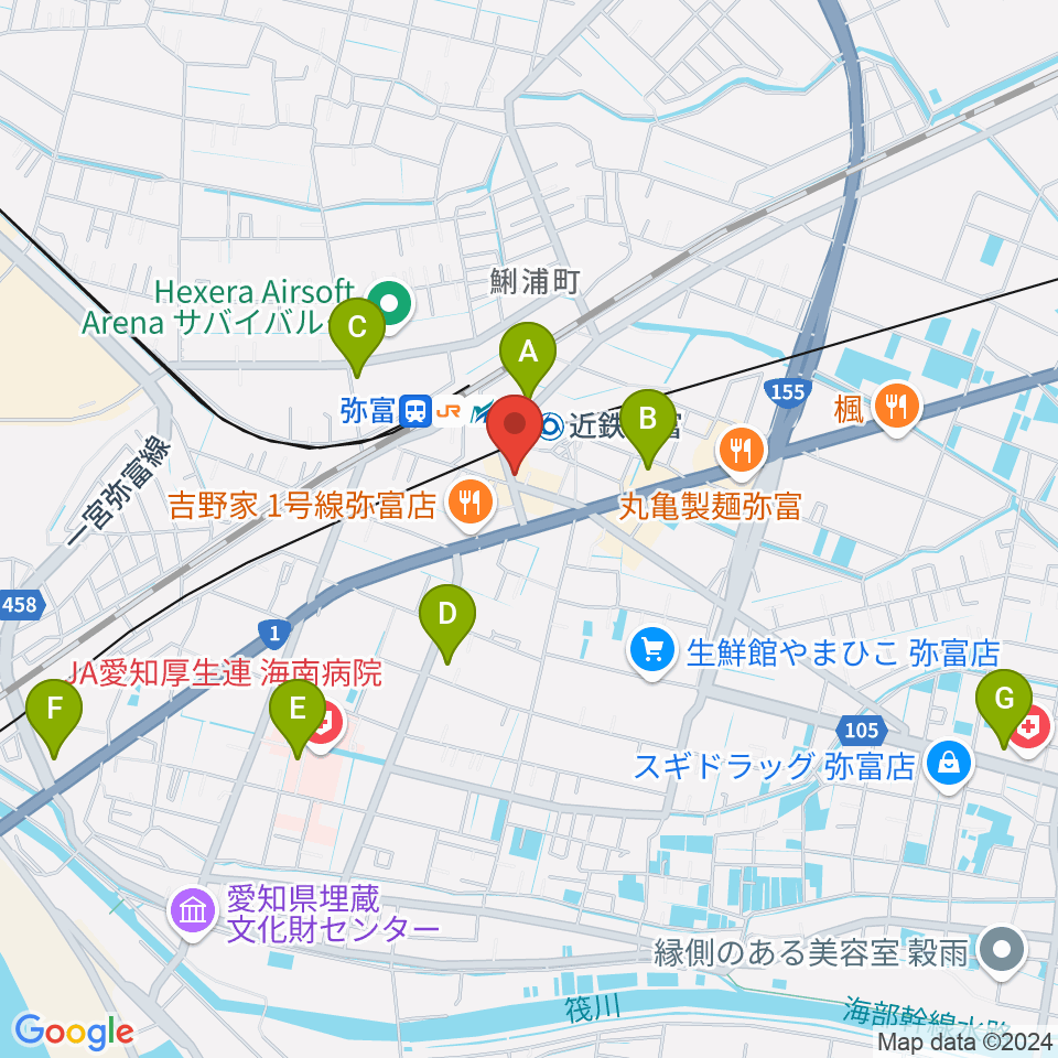 ポワンポワンスタジオ弥富校周辺のコンビニエンスストア一覧地図