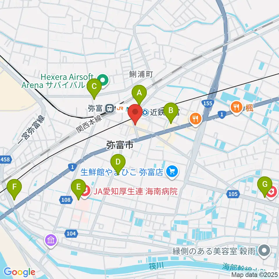 ポワンポワンスタジオ弥富校周辺のコンビニエンスストア一覧地図