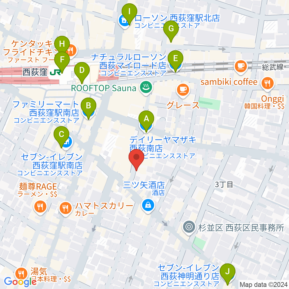 w.jaz周辺のコンビニエンスストア一覧地図