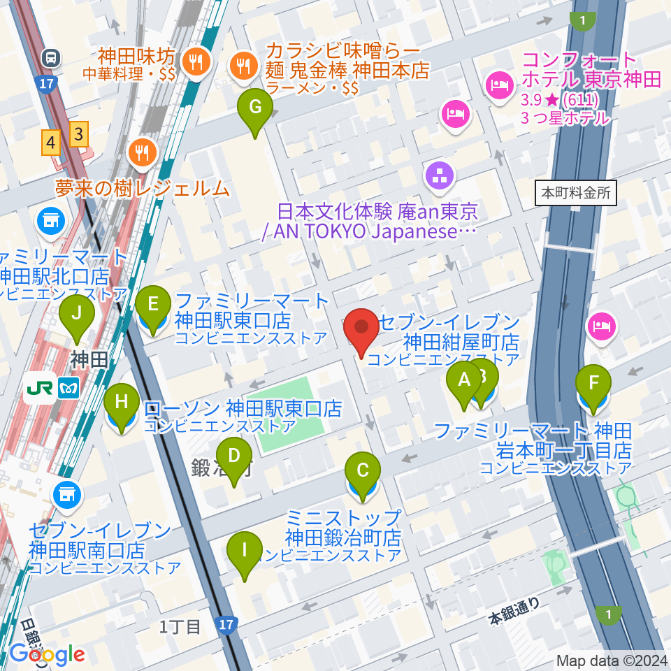 神田ISOLDE周辺のコンビニエンスストア一覧地図