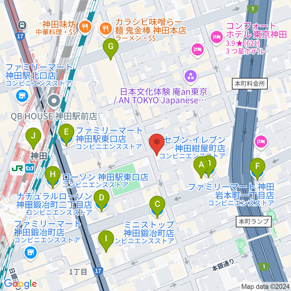 神田ISOLDE周辺のコンビニエンスストア一覧地図