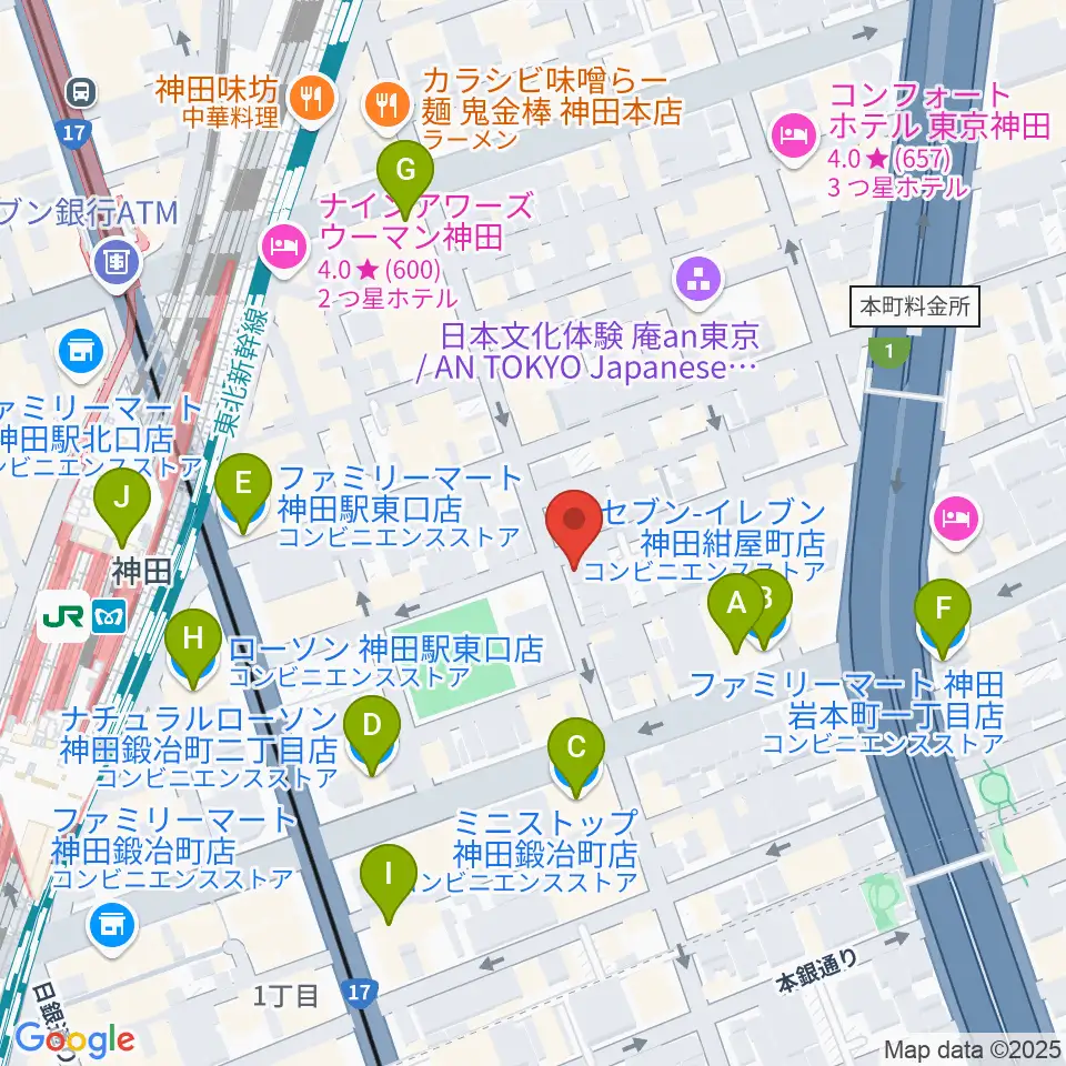 神田ISOLDE周辺のコンビニエンスストア一覧地図