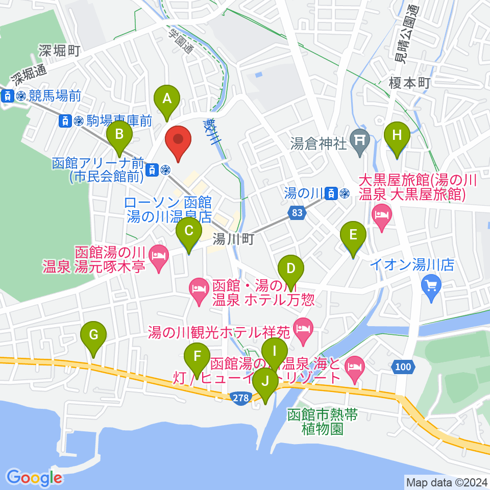 函館アリーナ周辺のコンビニエンスストア一覧地図