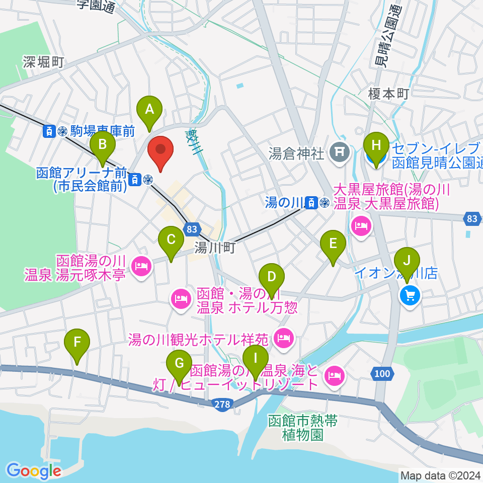 函館アリーナ周辺のコンビニエンスストア一覧地図