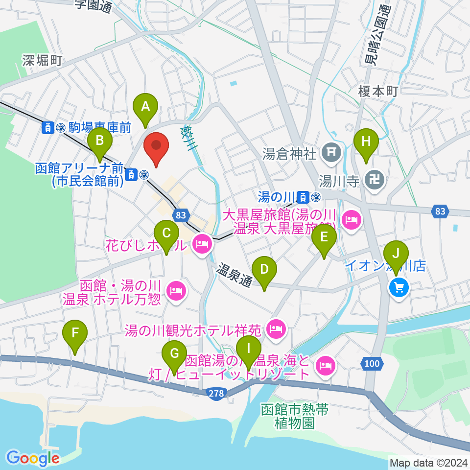 函館アリーナ周辺のコンビニエンスストア一覧地図