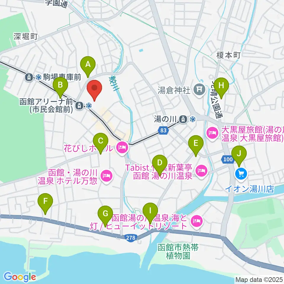 函館アリーナ周辺のコンビニエンスストア一覧地図