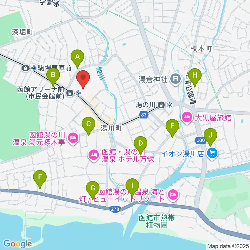 函館アリーナ周辺のコンビニエンスストア一覧地図