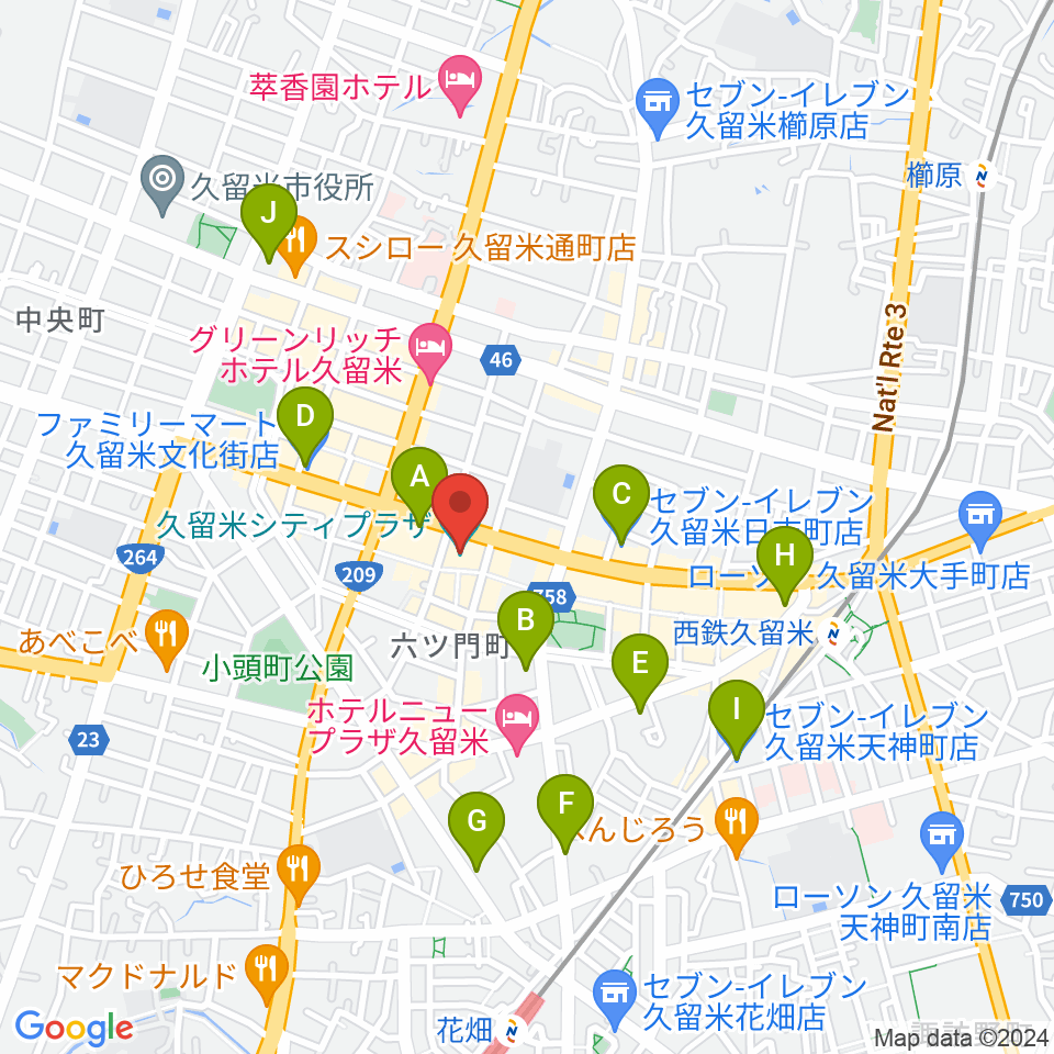 久留米シティプラザ周辺のコンビニエンスストア一覧地図