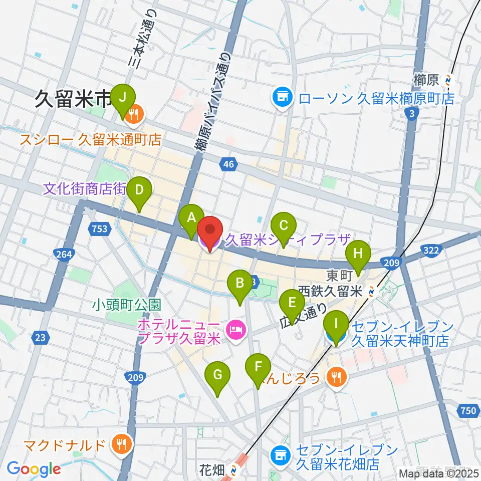 久留米シティプラザ周辺のコンビニエンスストア一覧地図
