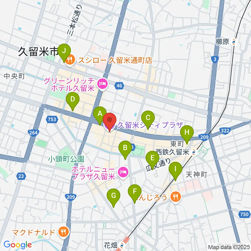 久留米シティプラザ周辺のコンビニエンスストア一覧地図