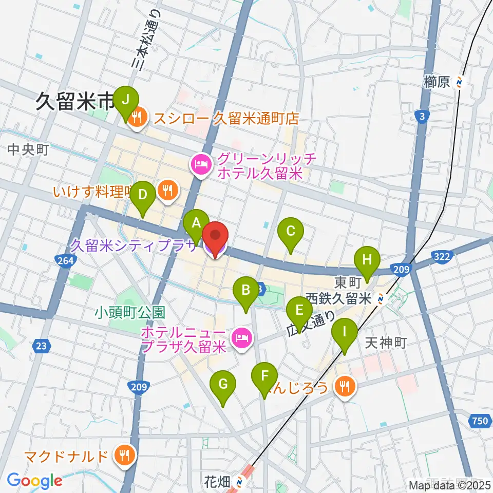 久留米シティプラザ周辺のコンビニエンスストア一覧地図