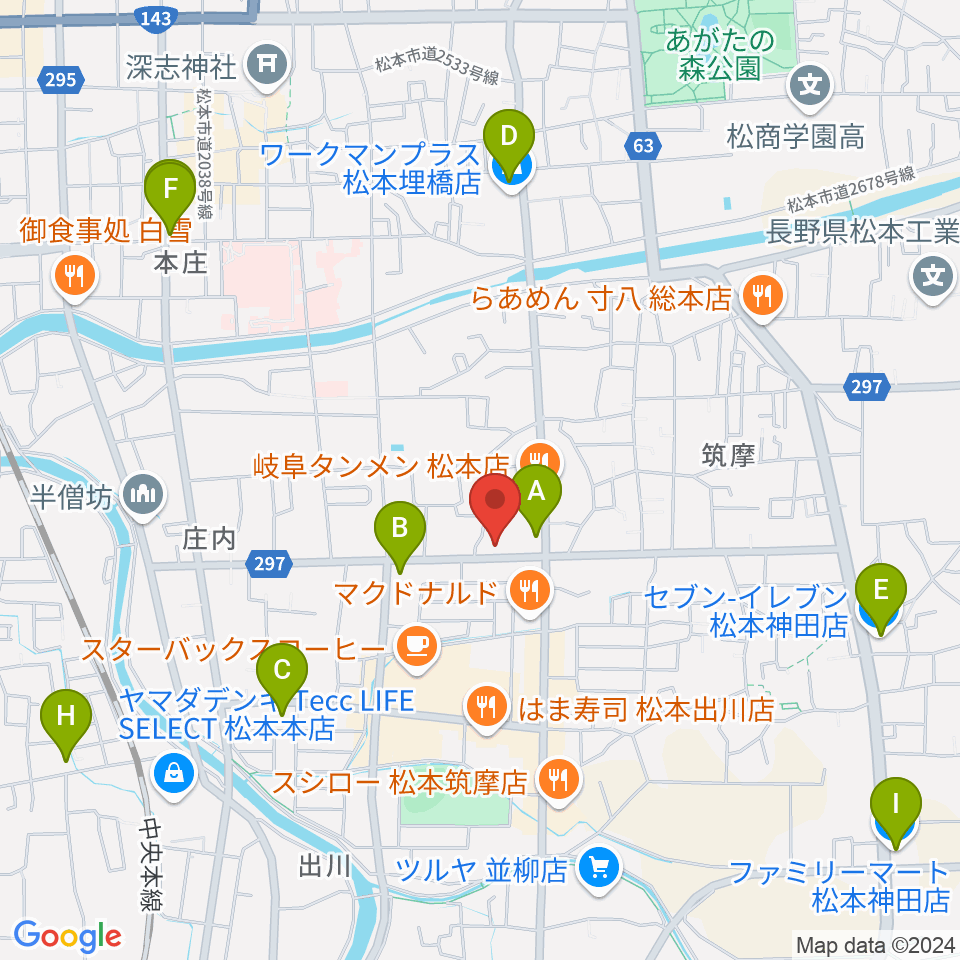 FMまつもと周辺のコンビニエンスストア一覧地図