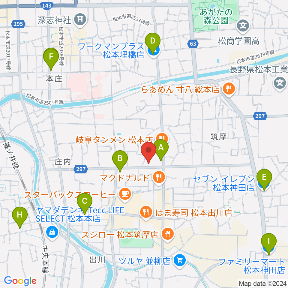 FMまつもと周辺のコンビニエンスストア一覧地図