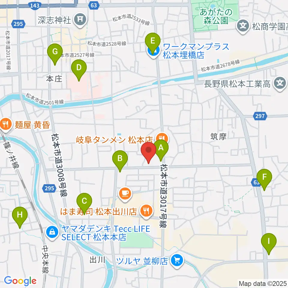 FMまつもと周辺のコンビニエンスストア一覧地図