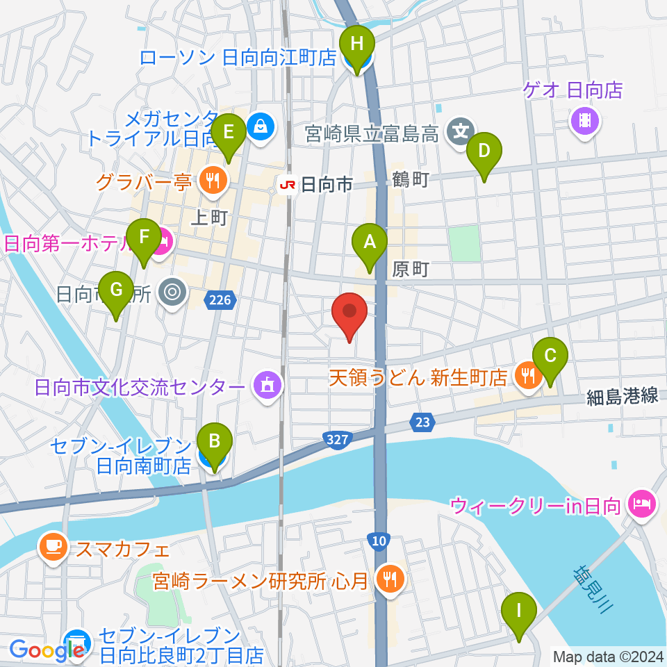 FMひゅうが周辺のコンビニエンスストア一覧地図