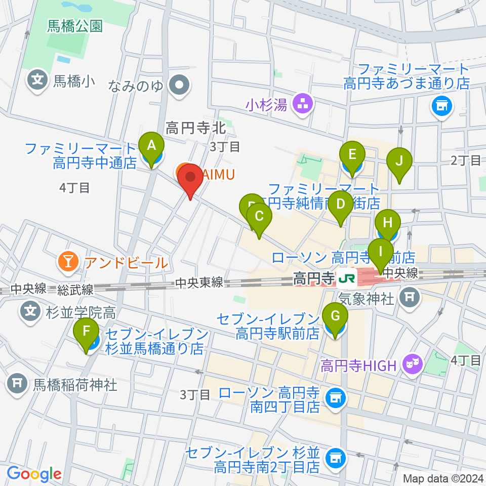 高円寺パンディット周辺のコンビニエンスストア一覧地図