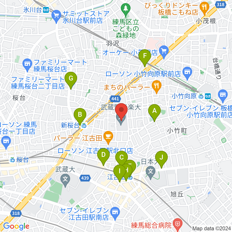 武蔵野音楽大学ベートーヴェンホール周辺のコンビニエンスストア一覧地図
