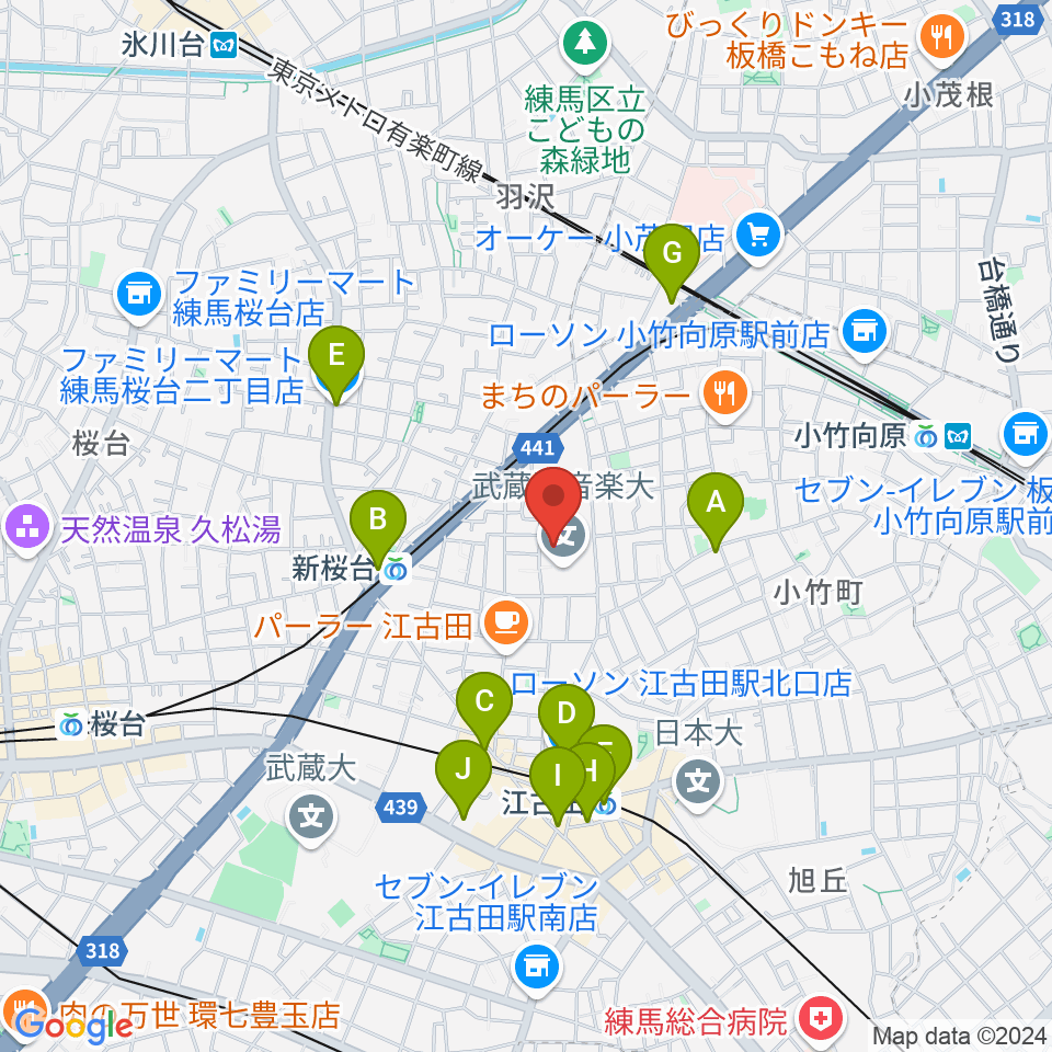 武蔵野音楽大学ベートーヴェンホール周辺のコンビニエンスストア一覧地図