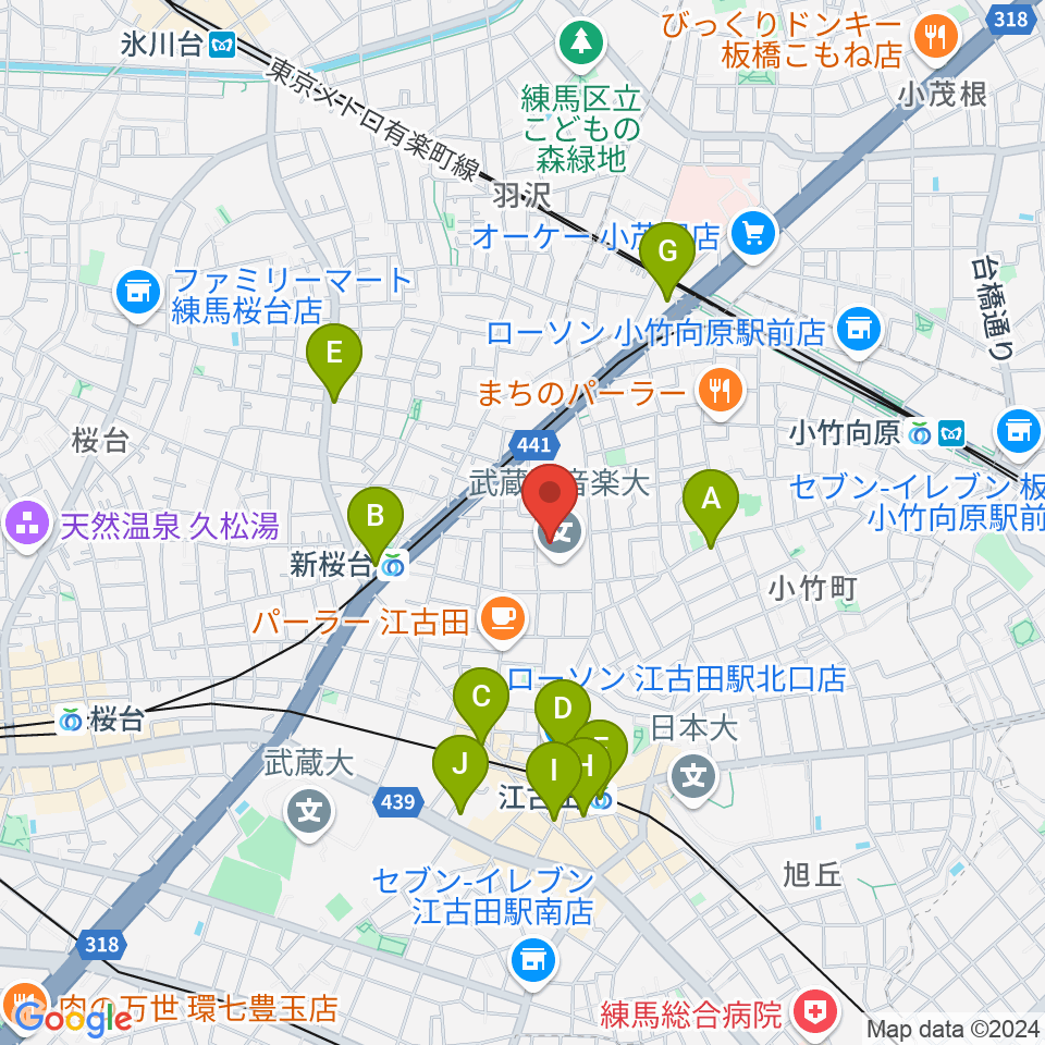 武蔵野音楽大学ベートーヴェンホール周辺のコンビニエンスストア一覧地図