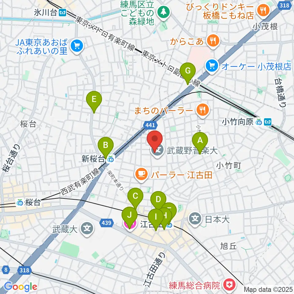武蔵野音楽大学ベートーヴェンホール周辺のコンビニエンスストア一覧地図