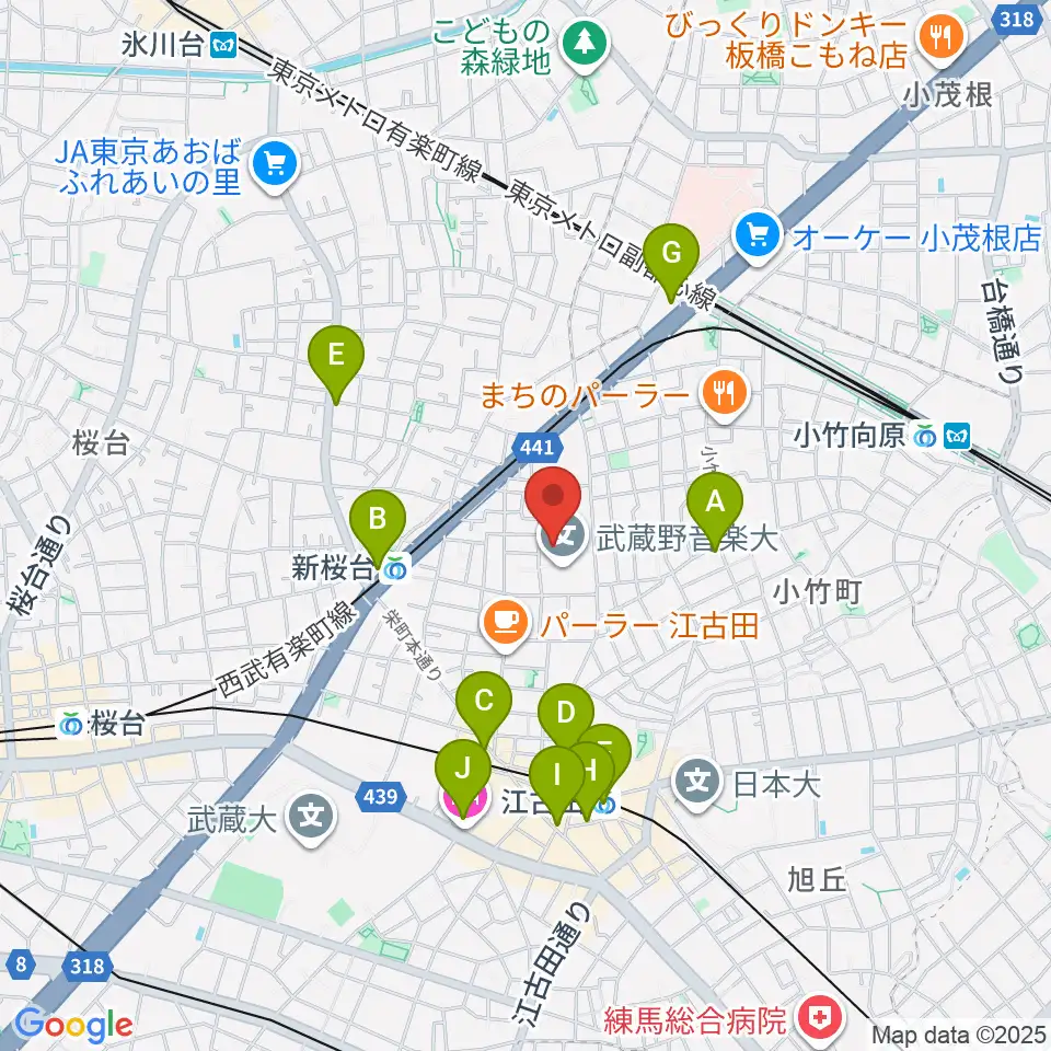 武蔵野音楽大学ベートーヴェンホール周辺のコンビニエンスストア一覧地図