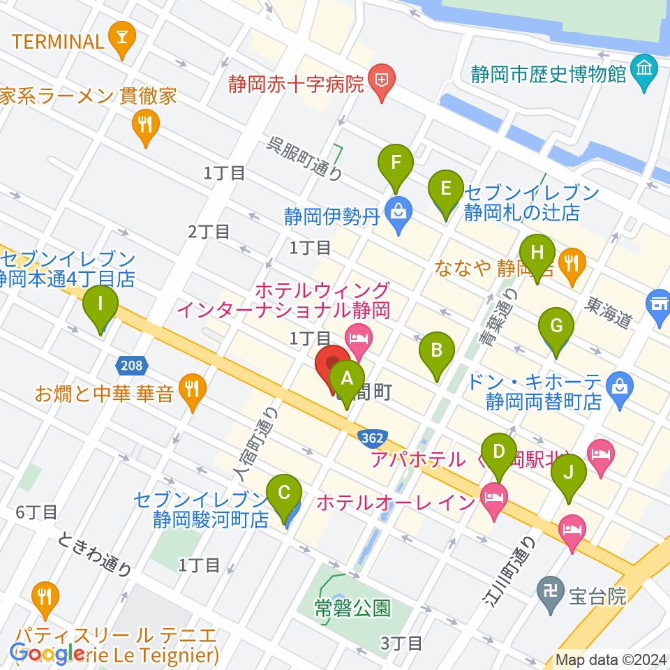 MIRAIEリアン コミュニティホール七間町周辺のコンビニエンスストア一覧地図