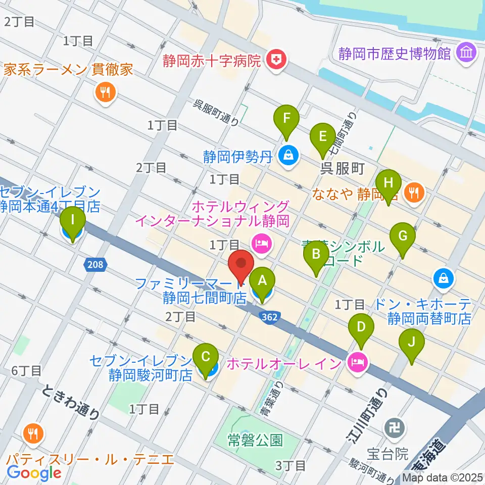 MIRAIEリアン コミュニティホール七間町周辺のコンビニエンスストア一覧地図