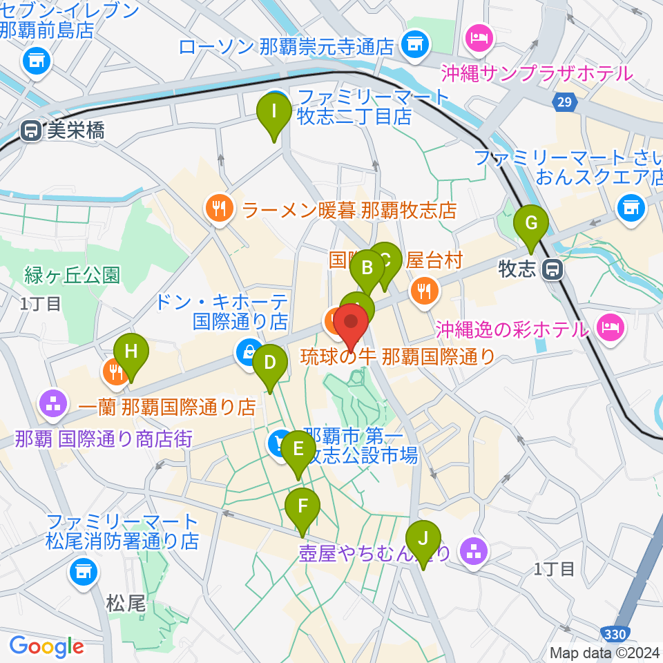 てんぶす那覇周辺のコンビニエンスストア一覧地図