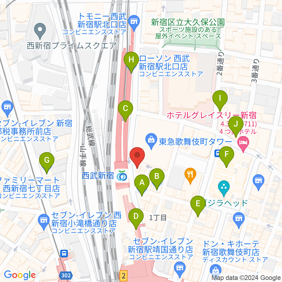 新宿バッシュ!!周辺のコンビニエンスストア一覧地図