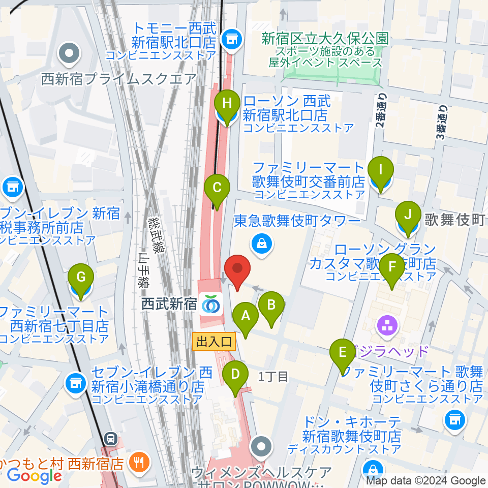 新宿バッシュ!!周辺のコンビニエンスストア一覧地図