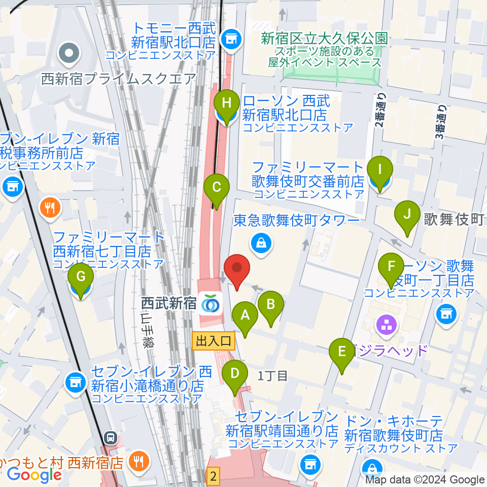 新宿バッシュ!!周辺のコンビニエンスストア一覧地図