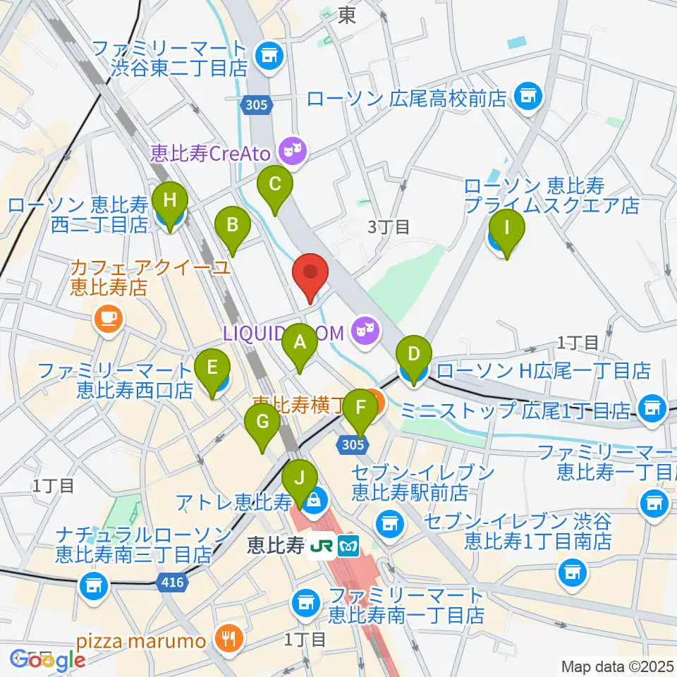 恵比寿スタジオ・エコー周辺のコンビニエンスストア一覧地図