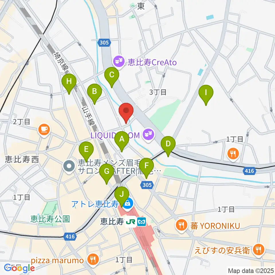 恵比寿スタジオ・エコー周辺のコンビニエンスストア一覧地図