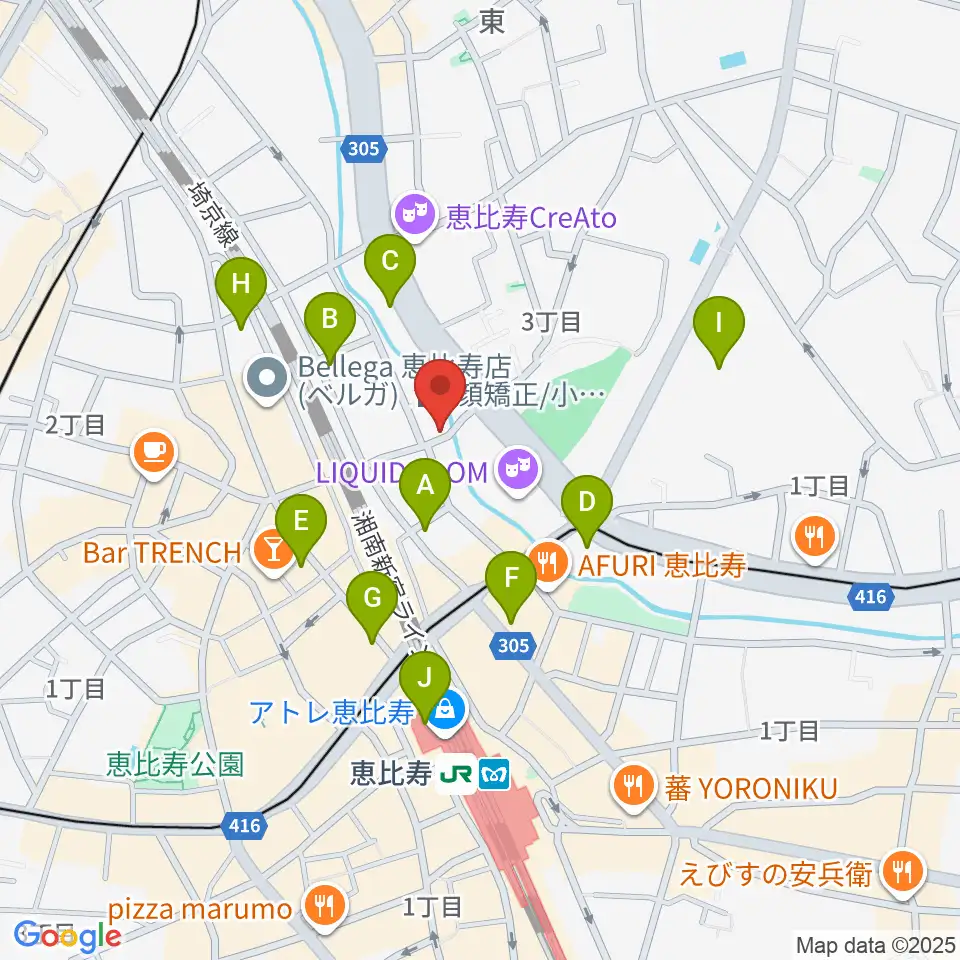 恵比寿スタジオ・エコー周辺のコンビニエンスストア一覧地図