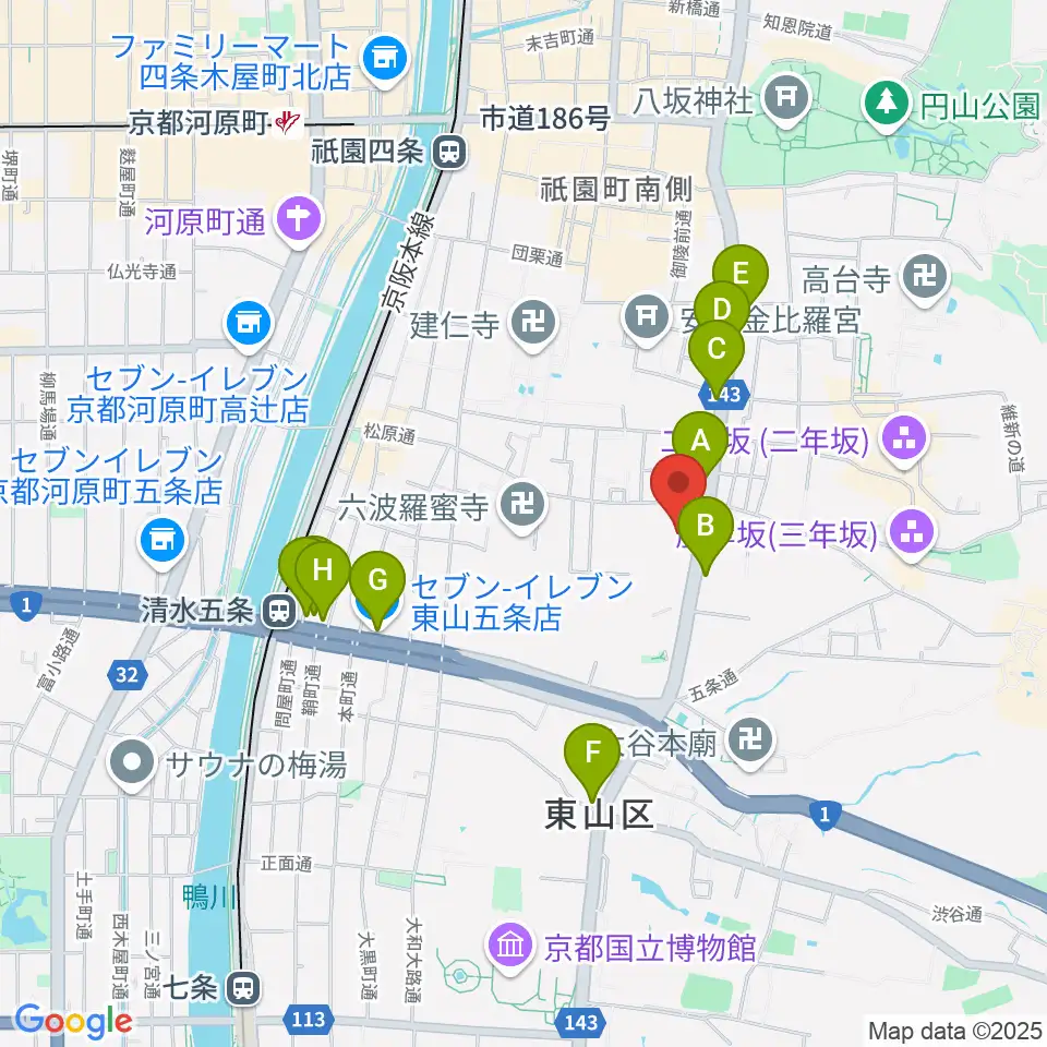 東山青少年活動センター周辺のコンビニエンスストア一覧地図
