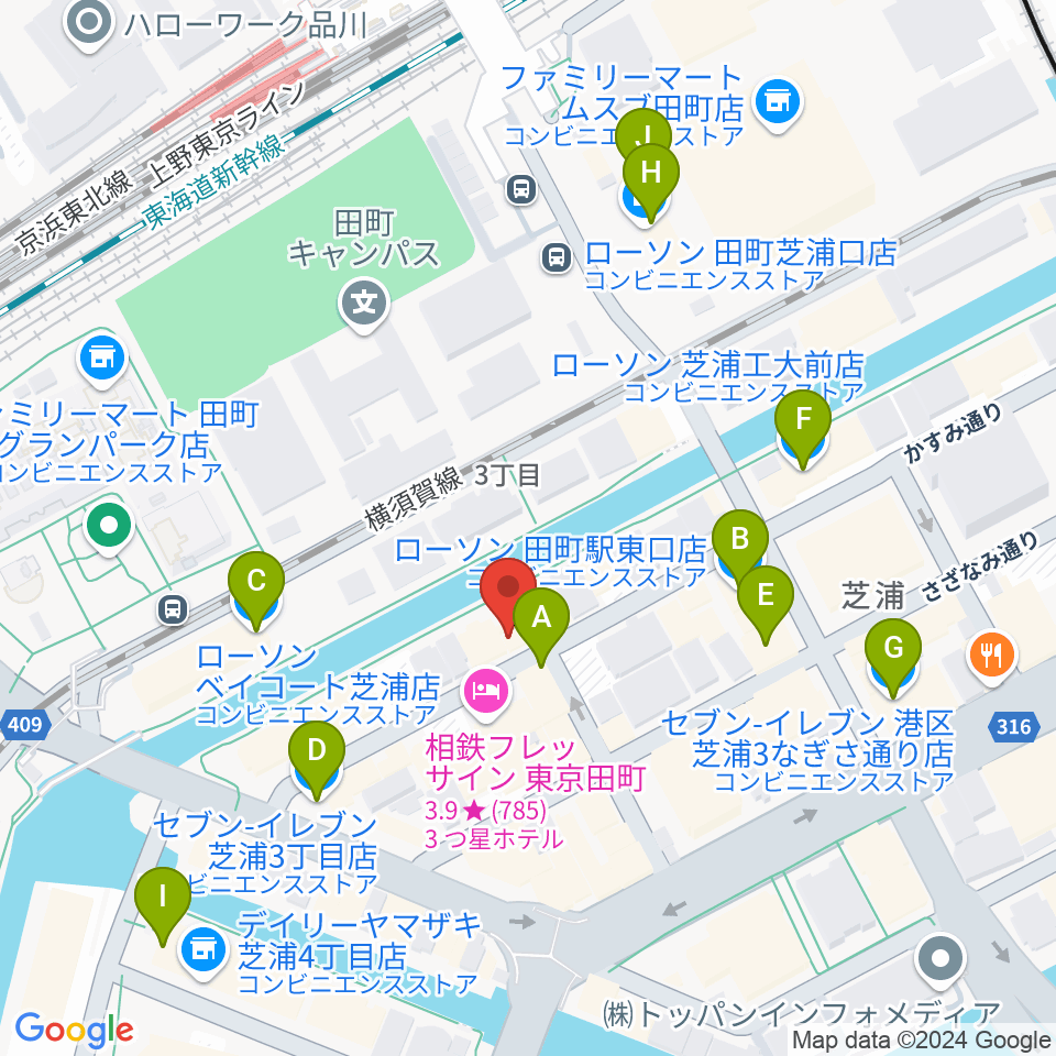 ミナトピアノ練習室周辺のコンビニエンスストア一覧地図