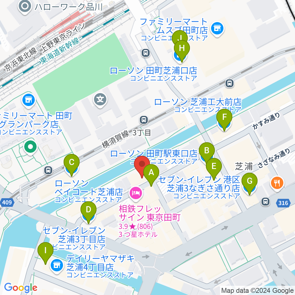 ミナトピアノ練習室周辺のコンビニエンスストア一覧地図