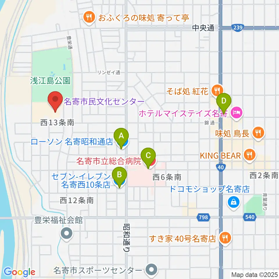 名寄市民文化センター周辺のコンビニエンスストア一覧地図