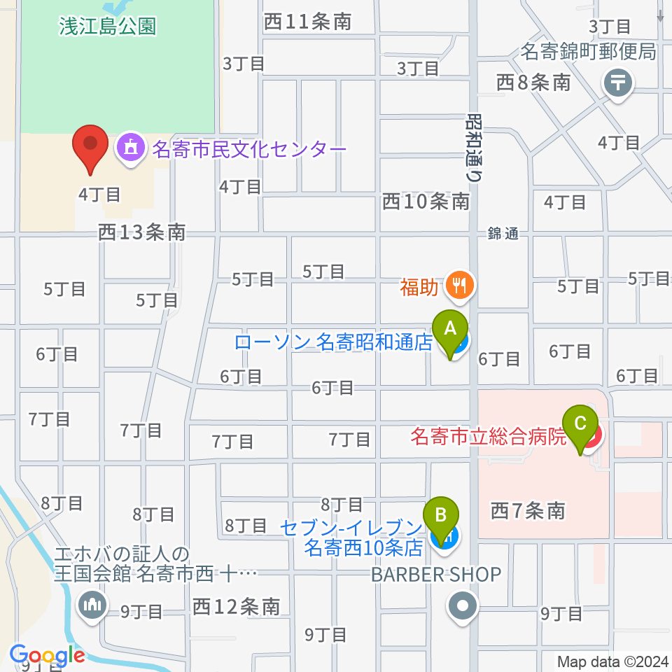 名寄市民文化センター エンレイホール周辺のコンビニエンスストア一覧地図