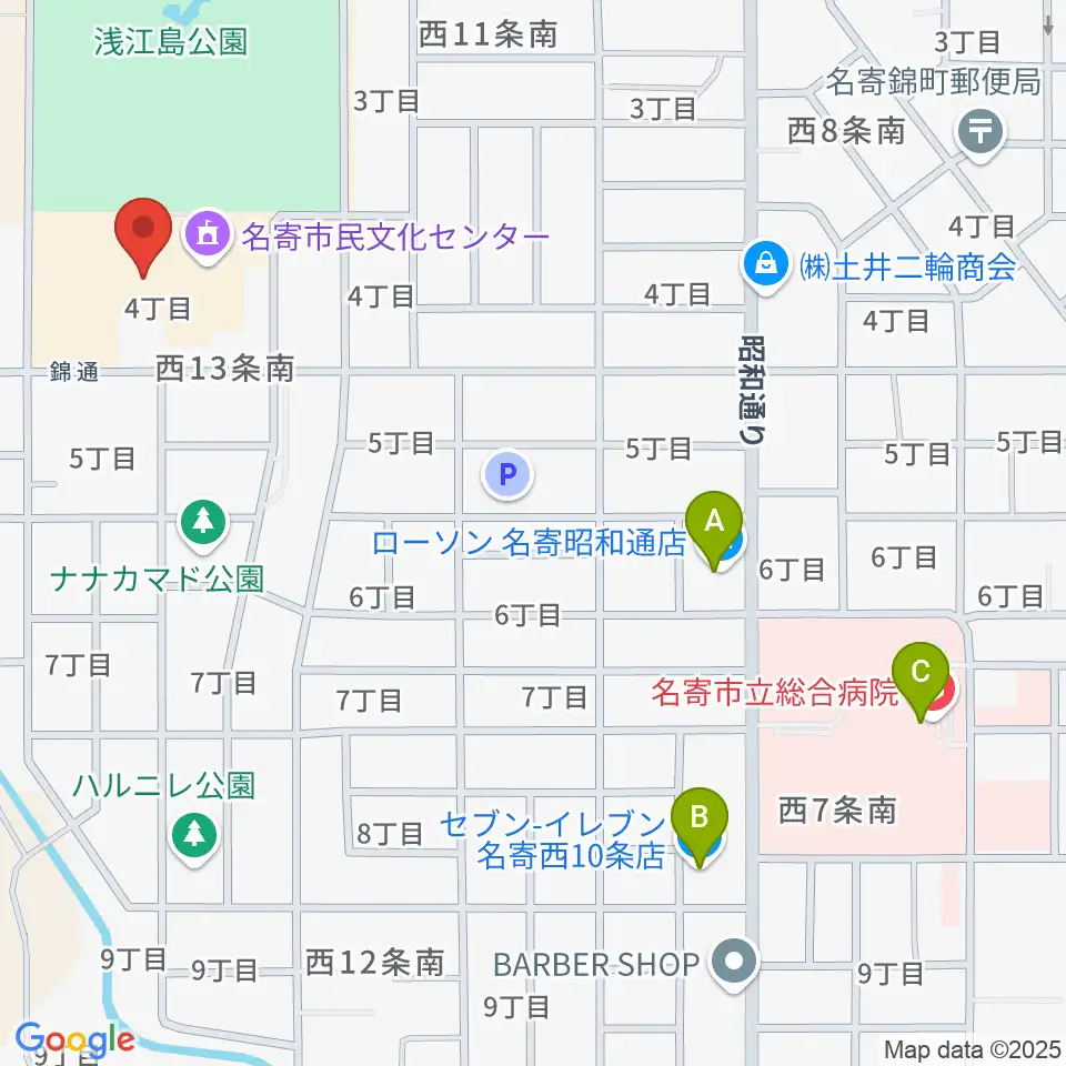 名寄市民文化センター エンレイホール周辺のコンビニエンスストア一覧地図