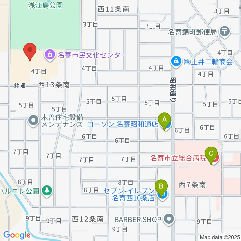名寄市民文化センター エンレイホール周辺のコンビニエンスストア一覧地図