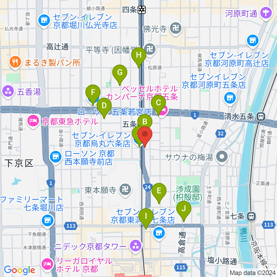 ベリーメリーミュージックスクール京都校周辺のコンビニエンスストア一覧地図