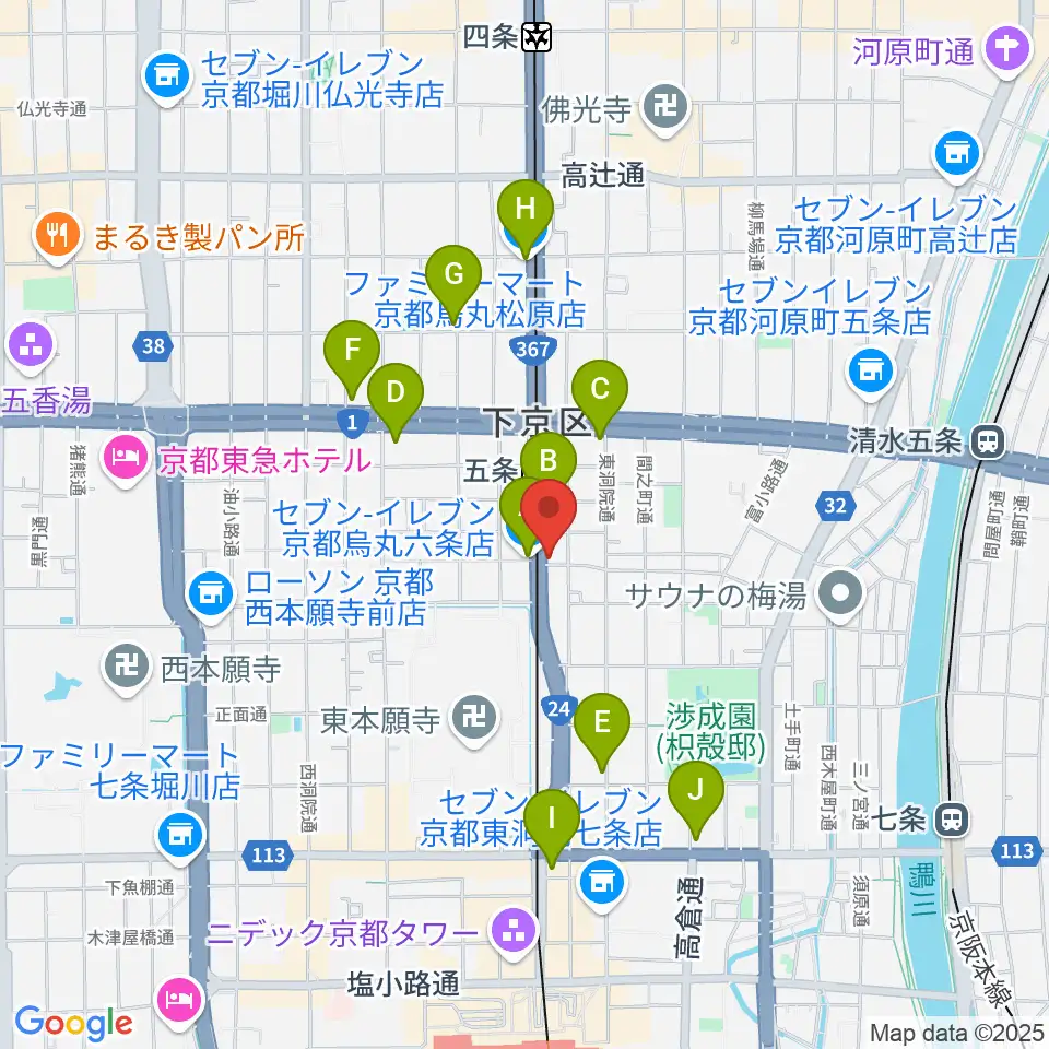 ベリーメリーミュージックスクール京都校周辺のコンビニエンスストア一覧地図