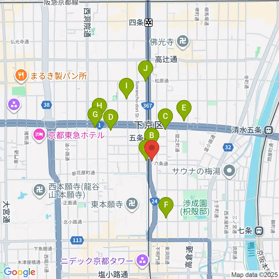 ベリーメリーミュージックスクール京都校周辺のコンビニエンスストア一覧地図