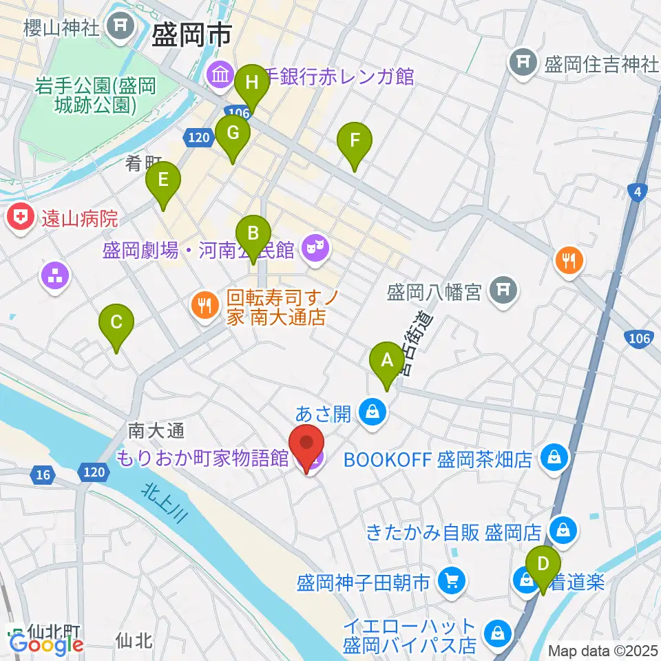 もりおか町家物語館 浜藤ホール周辺のコンビニエンスストア一覧地図