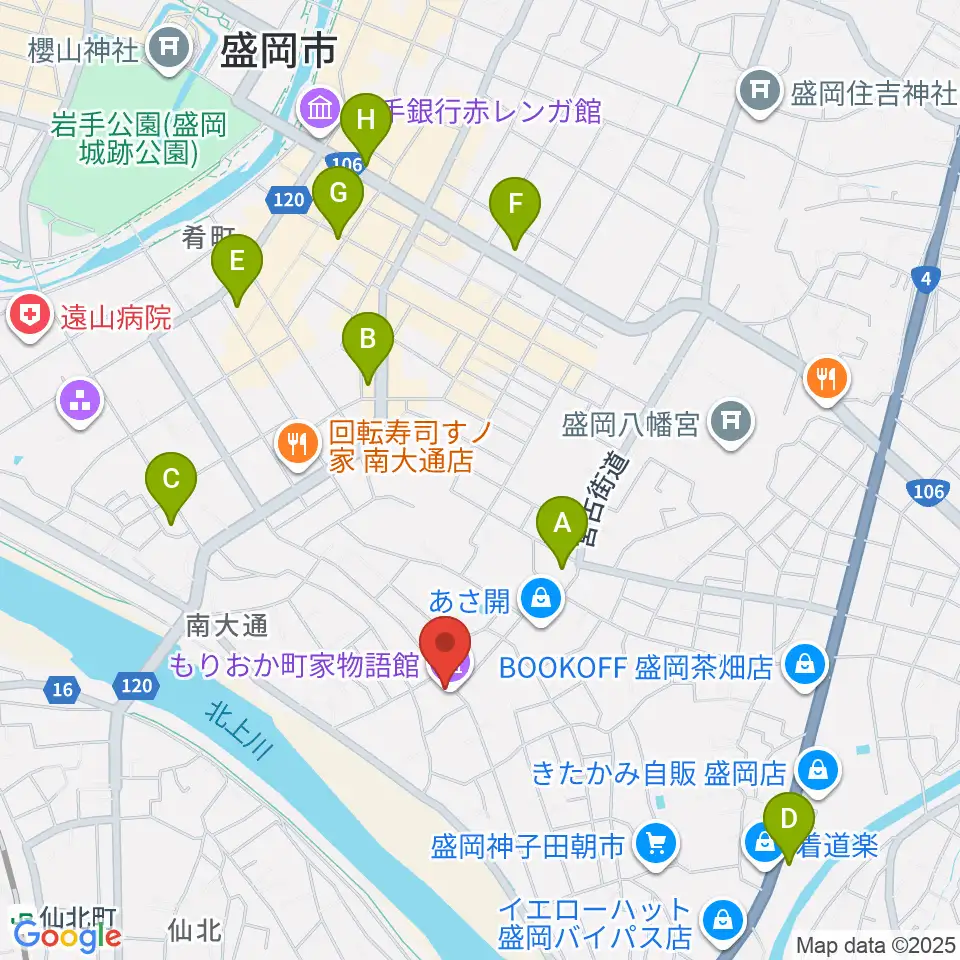 もりおか町家物語館 浜藤ホール周辺のコンビニエンスストア一覧地図