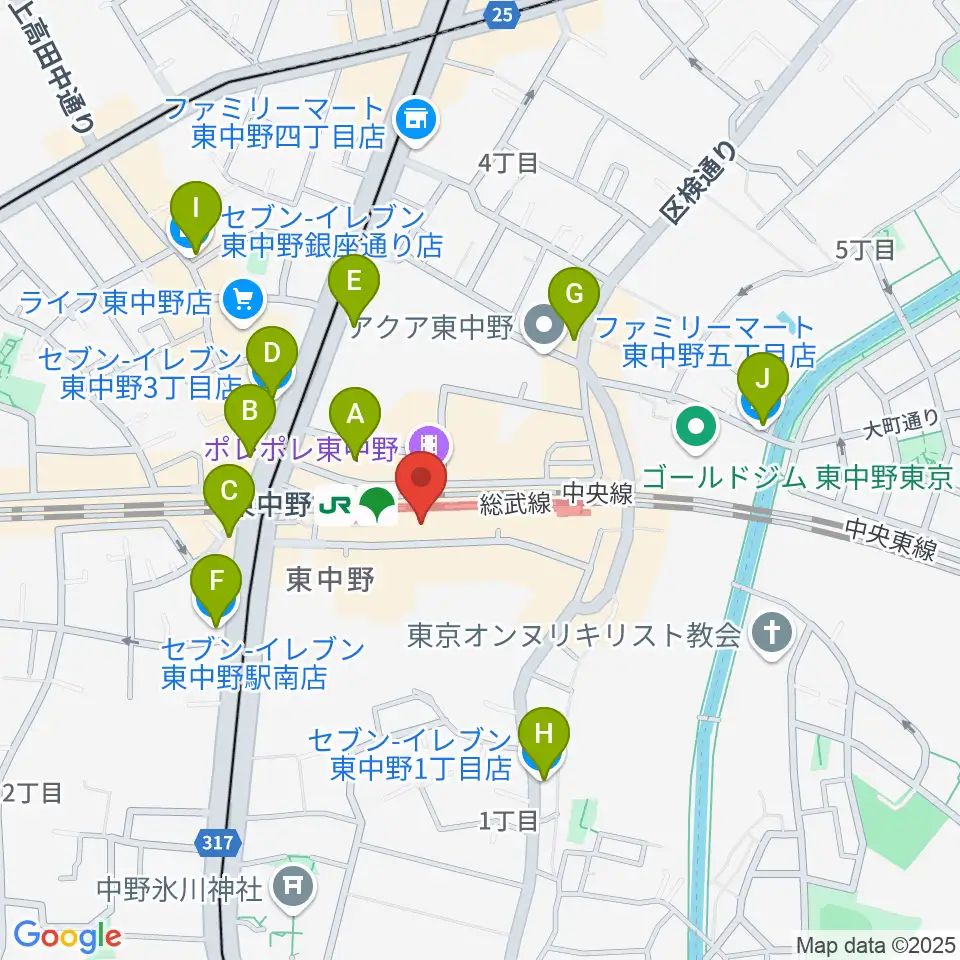 東中野music shed YES!周辺のコンビニエンスストア一覧地図