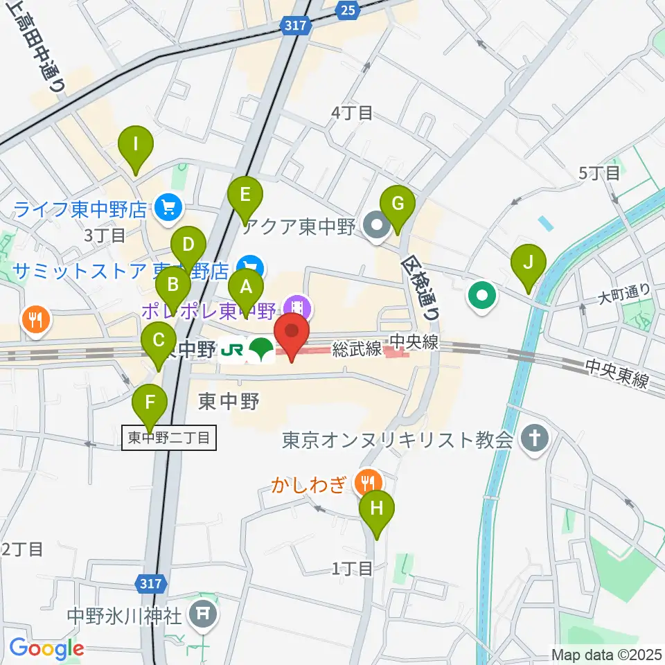 東中野music shed YES!周辺のコンビニエンスストア一覧地図