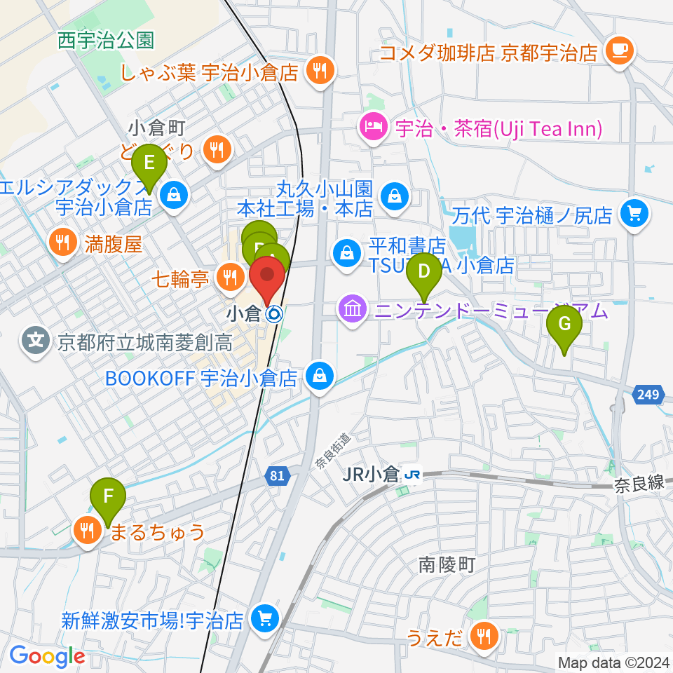 soul create music 宇治小倉駅前教室周辺のコンビニエンスストア一覧地図