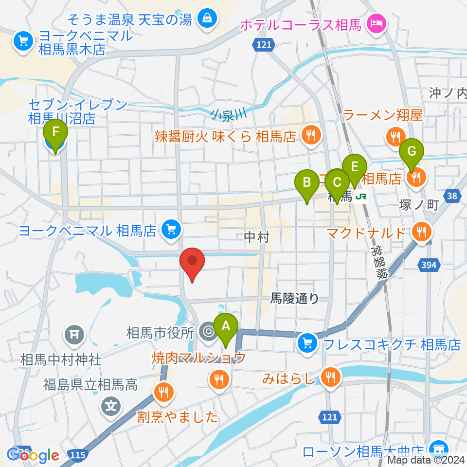 相馬市民会館周辺のコンビニエンスストア一覧地図